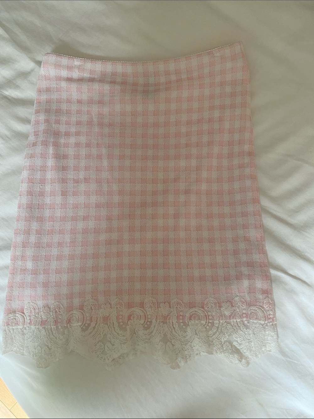 Marccain Gingham Lace-Hem Pencil Skirt